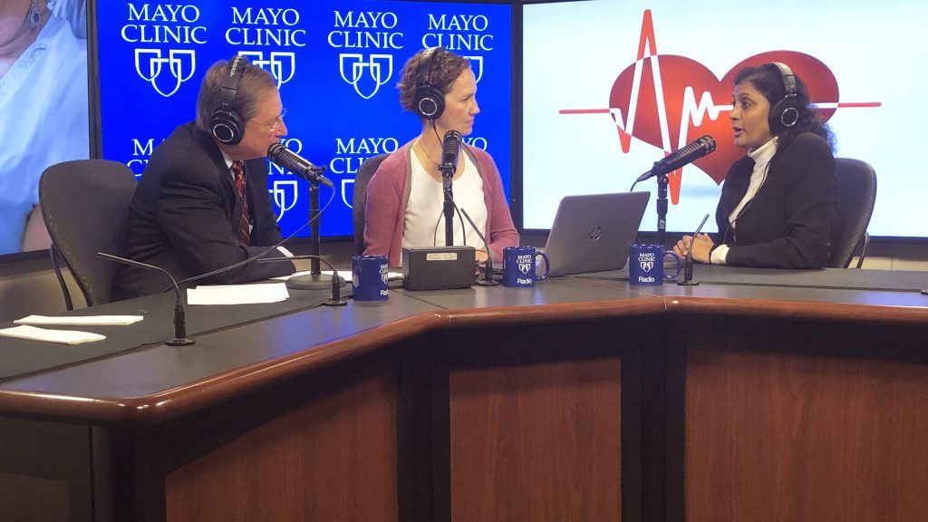 Dr. Rekha Mankad in the radio studio being interviewed by Dr. Shives and Tracy McCray