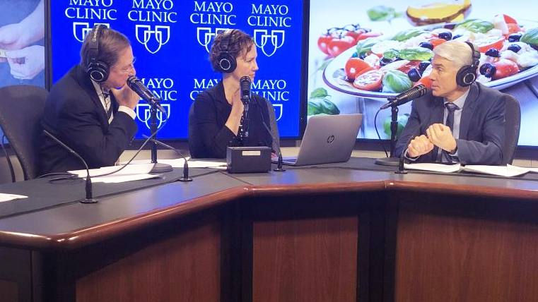 Dr. Donald Hensrud in the radio studio being interviewed by Dr. Shives and Tracy McCray