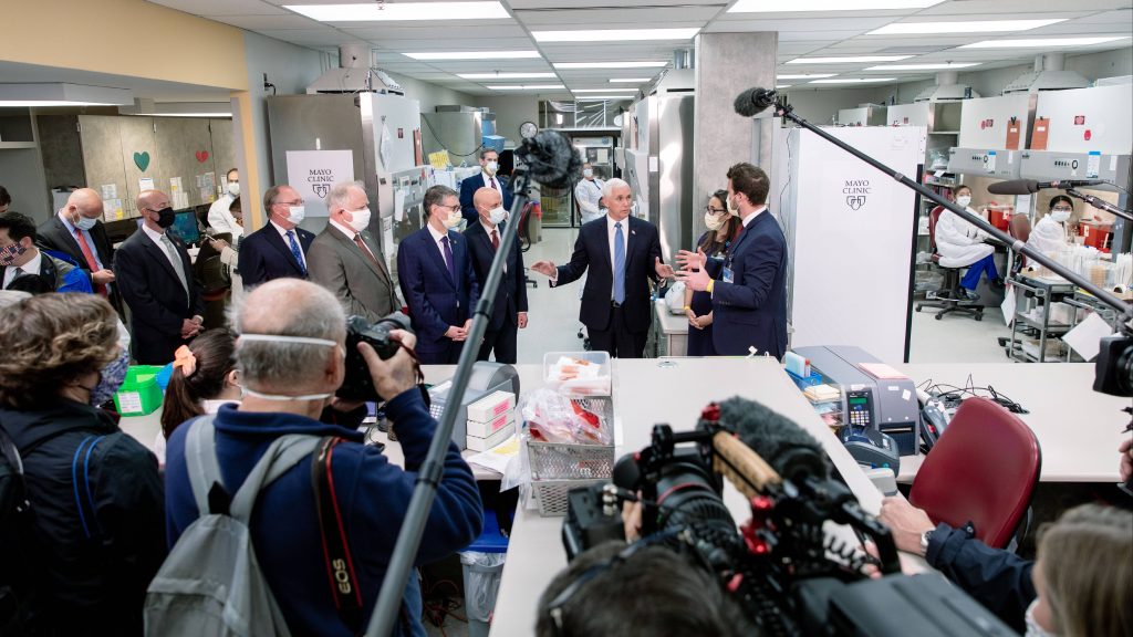 Vice President Mike Pence in Mayo Clinic lab with leadership