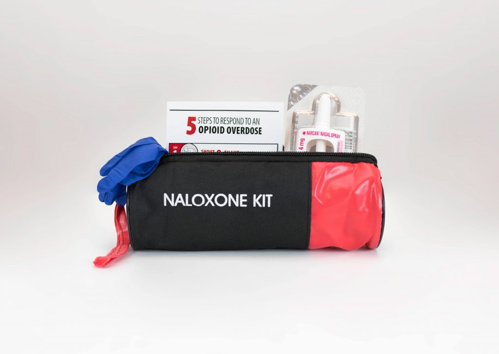 naloxone kit and instructions to help a person suffering from an opioid overdose