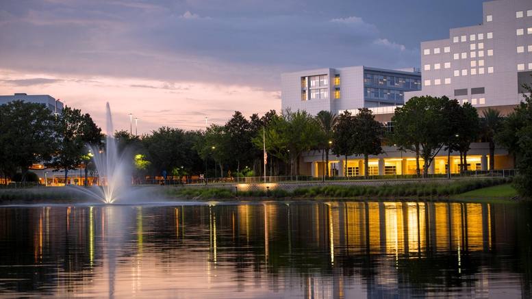 Mayo Clinic Florida campus at dusk