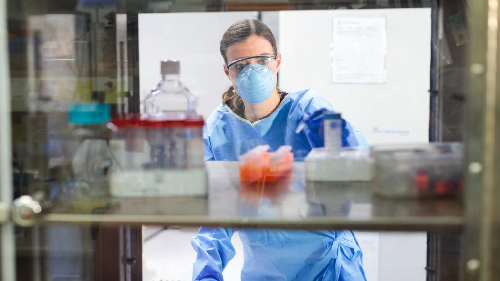 A female researcher at the Mayo Clinic HIV Lab, Human Immunodeficiency Virus Lab