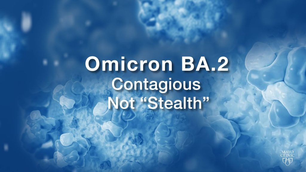 Graphic with words Omicron BA.2 Contagious, Not Stealth