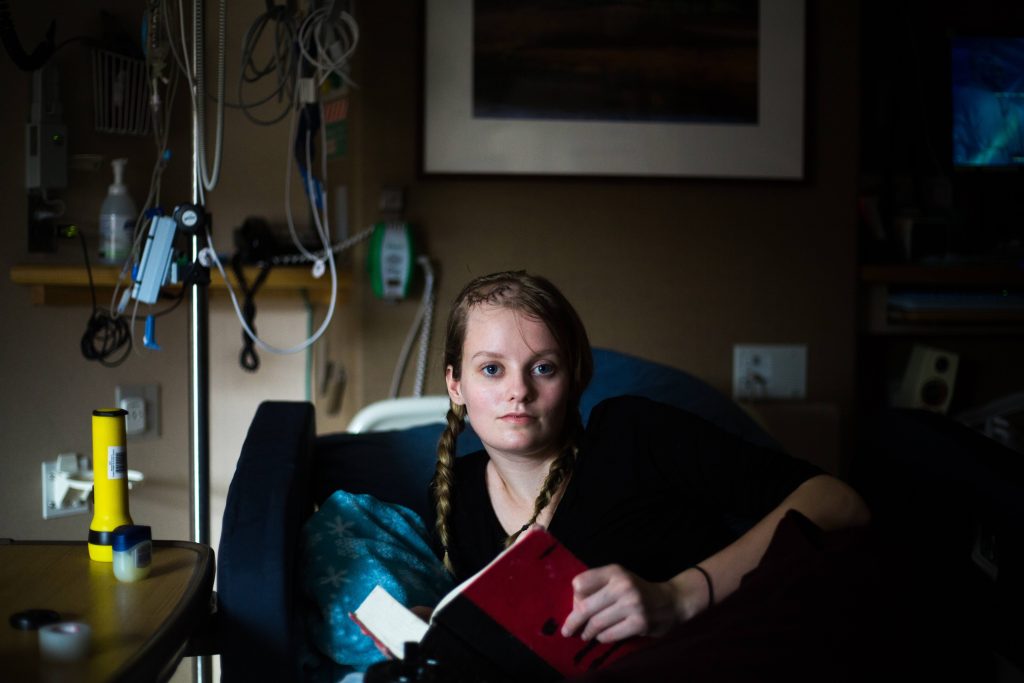 Anya Magnuson, patient, in February 2018, just before being discharged after her third brain surgery
