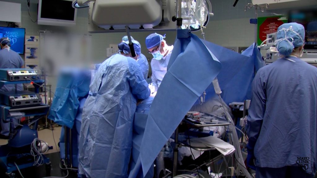 Surgeons performing a kidney transplant