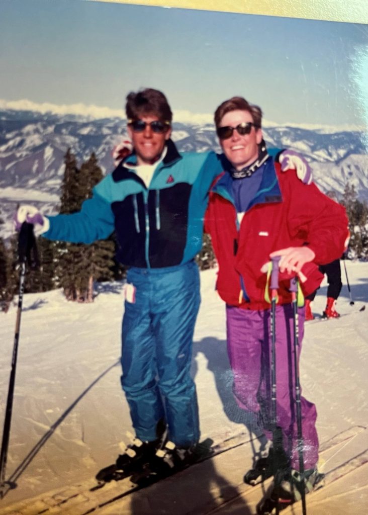 Above: In 1992, Craig Wanous and Eric Walthall skied at Snowmass in Colorado. Below: After Eric's successful epilepsy treatment in 2021, the friends were glad to enjoy skiing together again at Afton Alps in Minnesota in 2023.