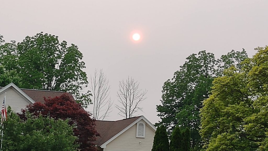 hazy smoky sky due to wildfires early morning in Rochester, NY - photo credit Paul Zack.