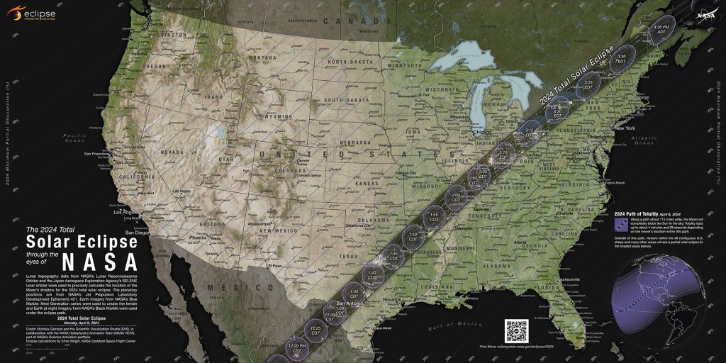 Map of 2024 solar eclipse, courtesy Courtesy: NASA's Scientific Visualization Studio
