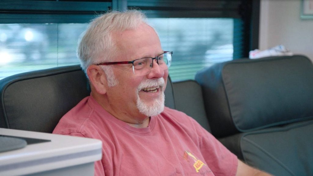 Timmie Fleming in his RV just weeks after having a stroke.