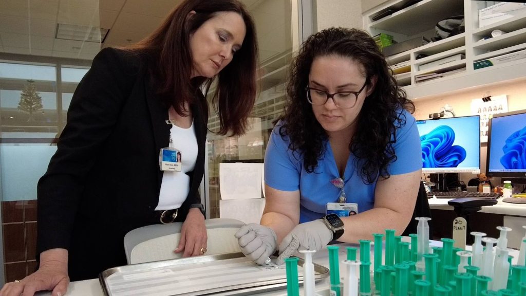 Dr. Alison Bruce in laboratory, skin allergy test