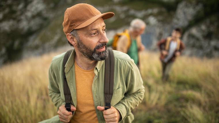 Man with beard hiking