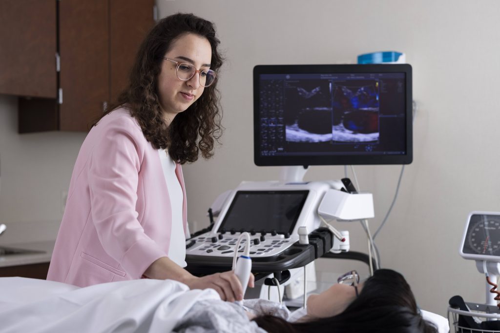 Jwan Naser, MBBS, is a Fellow in Cardiovascular Diseases, an Assistant Professor of Medicine, and recipient of the Donald C. Balfour Award for Meritorious Research. She is studying the application of artificial intelligence (AI) to traditional echocardiography (ECG) methodology.