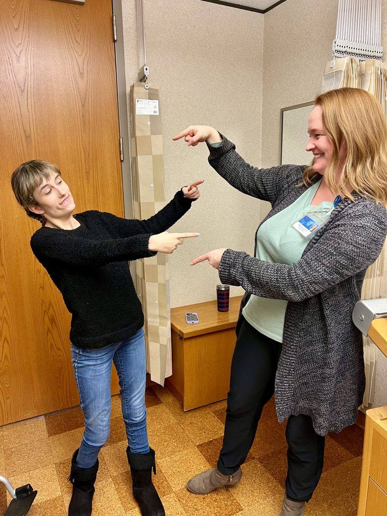 Summer Negele with Margot Cousin, Ph.D., during a Mayo Clinic visit when Summer donated a skin sample for KCNK9 imprinting syndrome research.