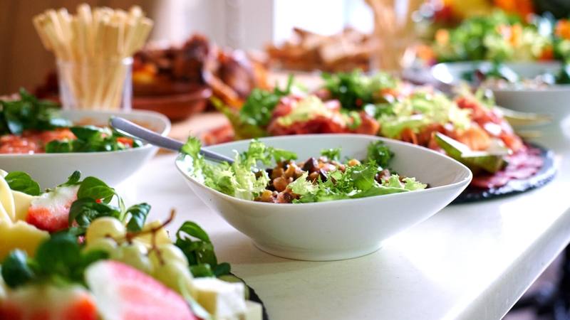 Salads and snacks on a table